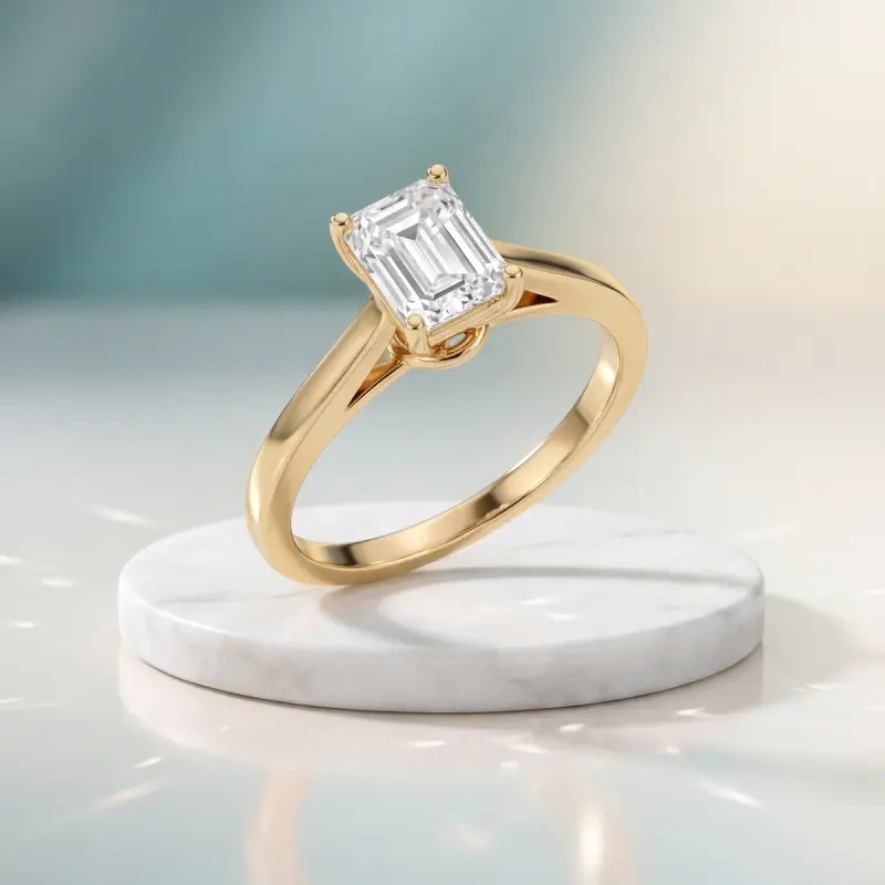 Emerald Lab-Grown Diamond Solitaire Ring, 1.41 ct — 14K yellow gold