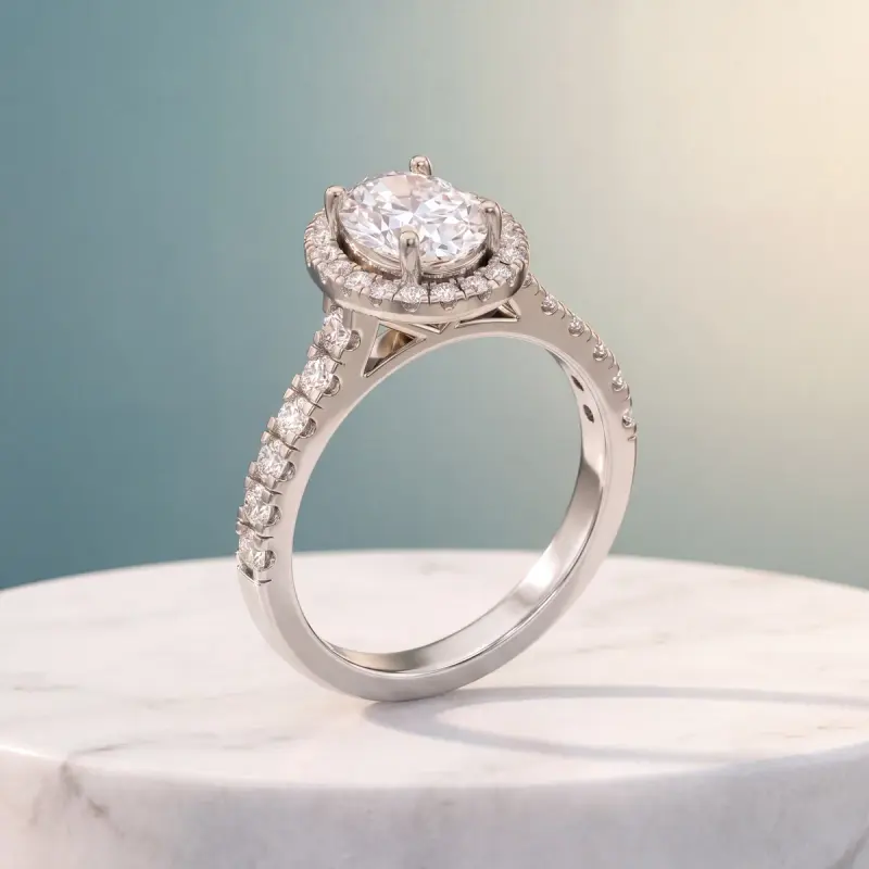 Oval Lab-Grown Diamond Ring with Side Stones, 1.50 ct — 14K white gold