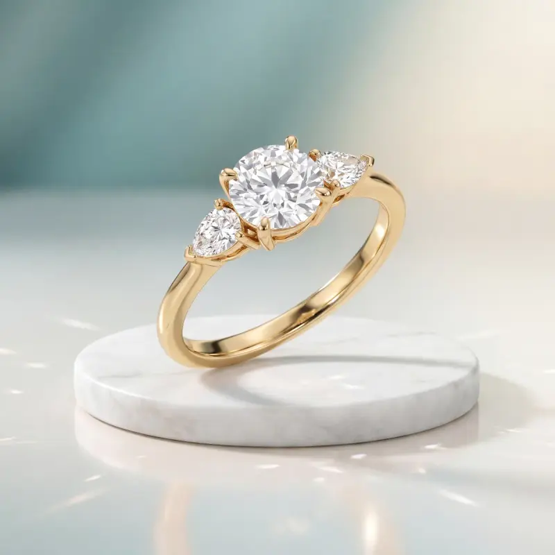 Round Lab-Grown Diamond Ring with Side Stones, 2.00 ct — 14K yellow gold