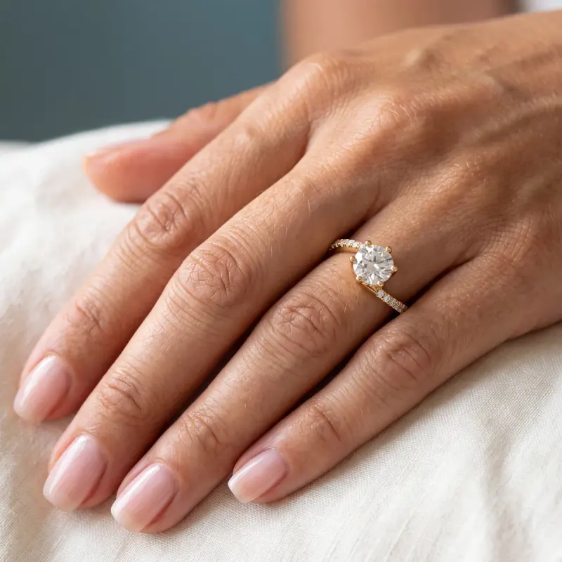 Round Lab-Grown Diamond Ring with Side Stones, 1.25 ct — 14K yellow gold (2/2)