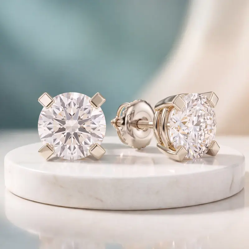 Round Lab-Grown Diamond Earrings, 4.00 ct total — 14K white gold