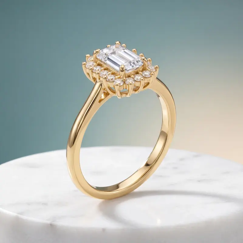 Emerald Lab-Grown Diamond Ring with Side Stones, 1.74 ct — 14K yellow gold