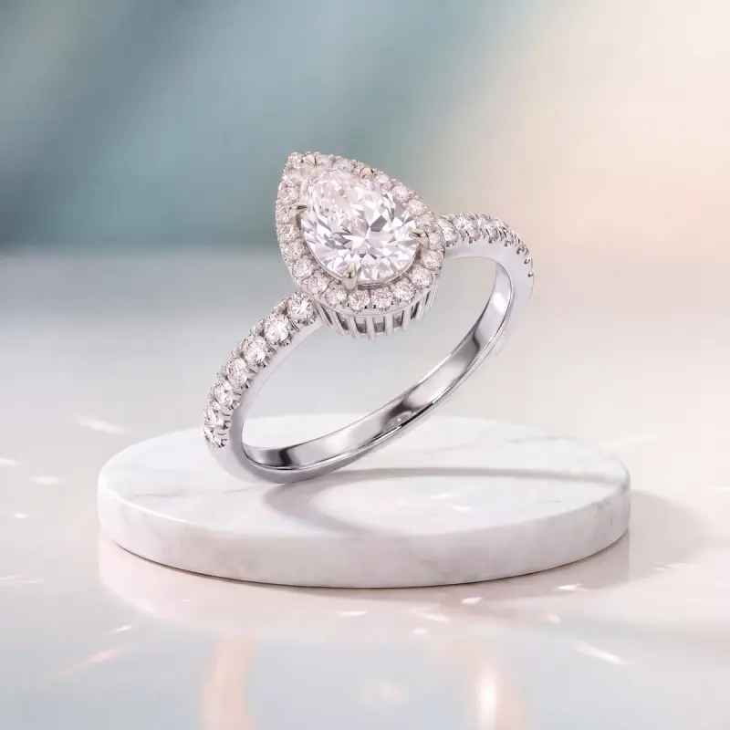 Pear Lab-Grown Diamond Ring with Side Stones, 1.75 ct — 14K white gold