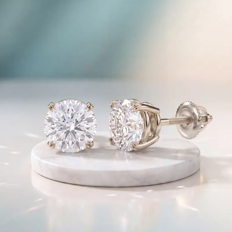 Round Lab-Grown Diamond Earrings, 4.43 ct total — 14K white gold