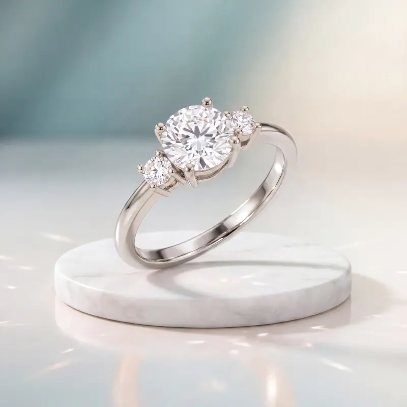 Round Lab-Grown Diamond Ring with Side Stones, 2.00 ct — 14K white gold