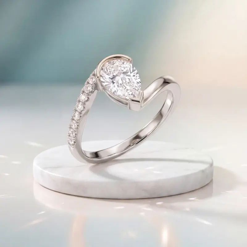 Pear Lab-Grown Diamond Ring with Side Stones, 1.25 ct — 14K white gold