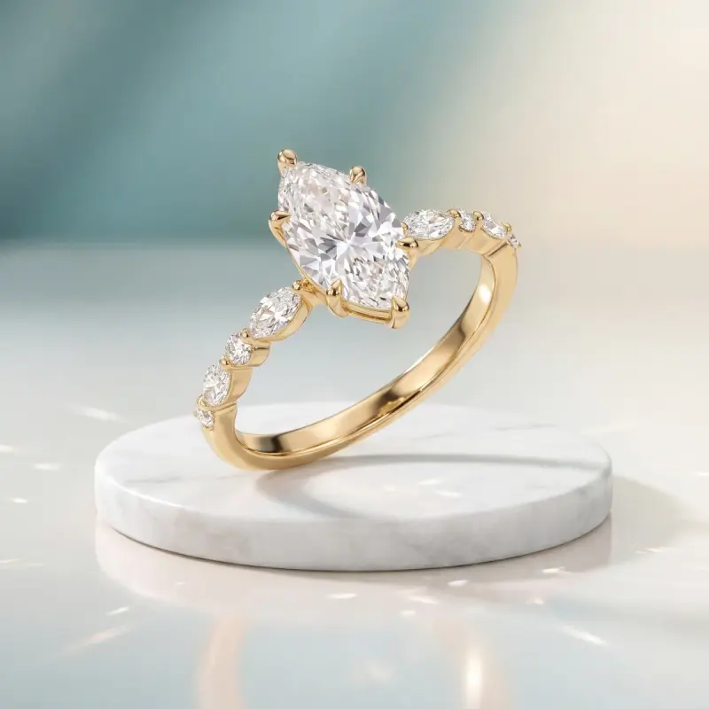 Marquise Lab-Grown Diamond Ring with Side Stones, 2.00 ct — 14K yellow gold
