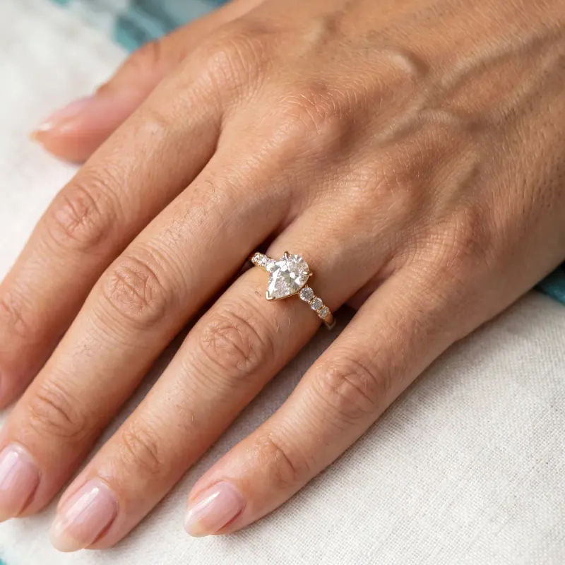 Pear Lab-Grown Diamond Ring with Side Stones, 1.25 ct — 14K yellow gold