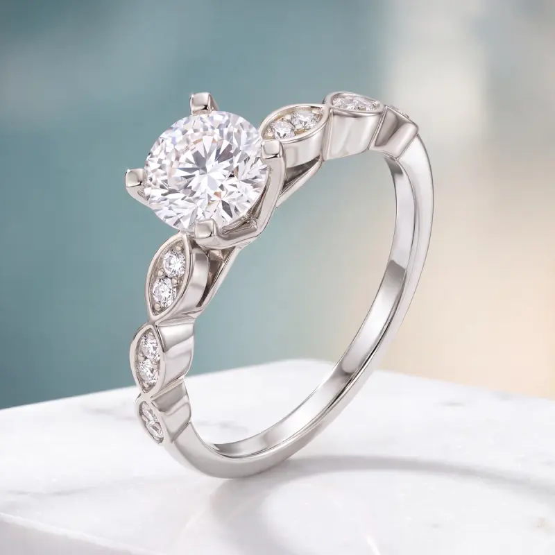 Round Lab-Grown Diamond Ring with Side Stones, 1.50 ct — 14K white gold