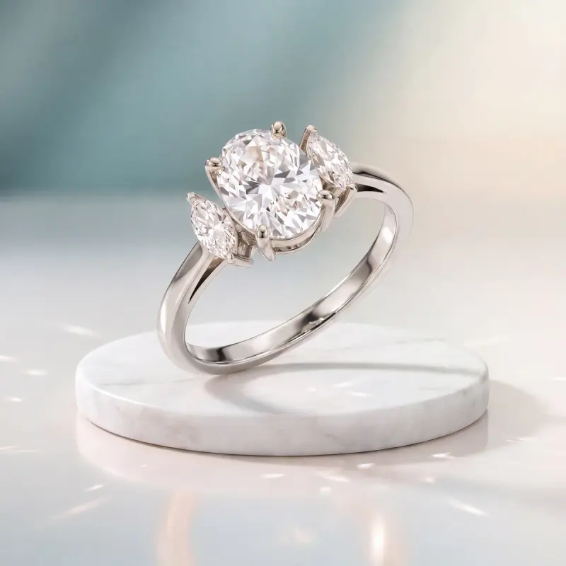 Oval Lab-Grown Diamond Ring with Side Stones, 2.00 ct — 14K white gold