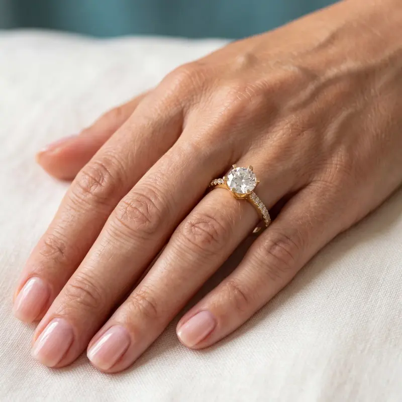 Round Lab-Grown Diamond Ring with Side Stones, 2.00 ct — 14K yellow gold (2/2)