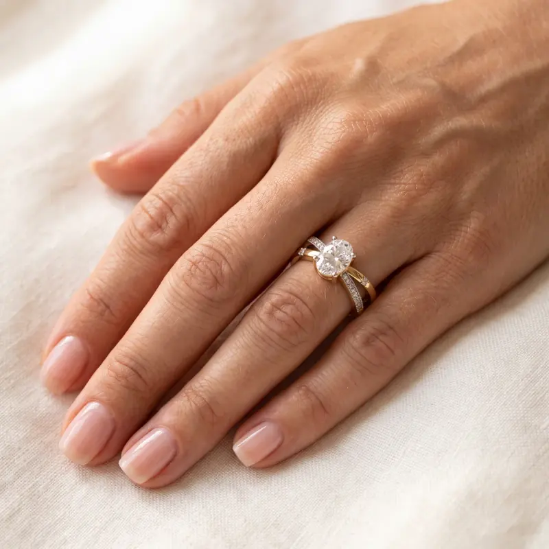 Oval Lab-Grown Diamond Ring with Side Stones, 1.86 ct — 14K yellow gold (2/2)
