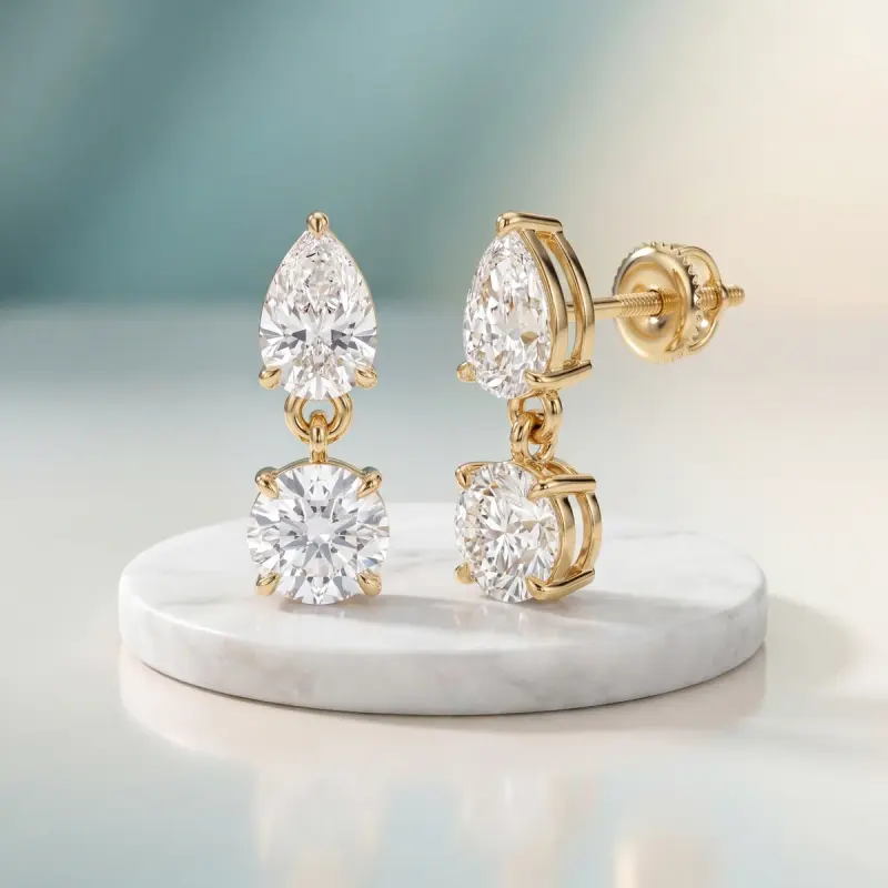 Round Lab-Grown Diamond Earrings, 4.78 ct total — 14K yellow gold
