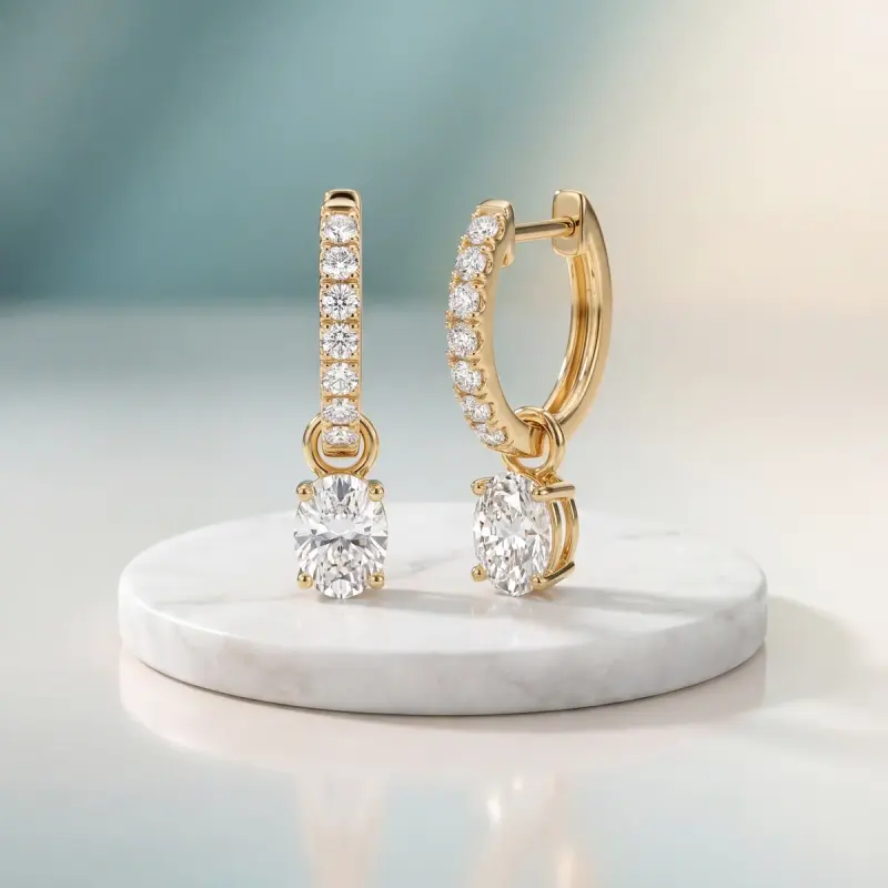 Oval Lab-Grown Diamond Drop Earrings, 3.90 ct total — 14K yellow gold