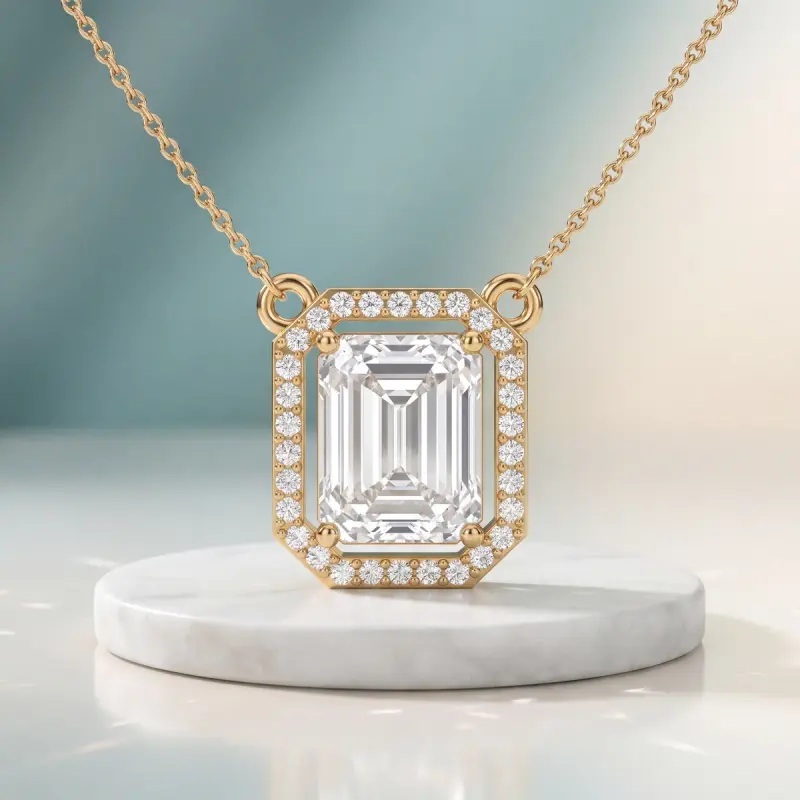 Emerald Lab-Grown Diamond Pendant, 2.62 ct — 14K yellow gold